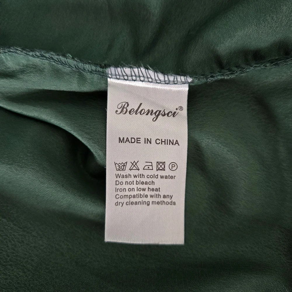Belongsci Dark Green Loose Fit Shift Mini Dress 3/4 Tiered Bell Sleeve Size M - Picture 10 of 10